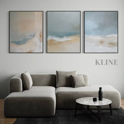 Blue Ocean Abstract Triptych - Hand Painting