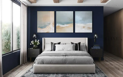 Blue Ocean Abstract Triptych - Hand Painting