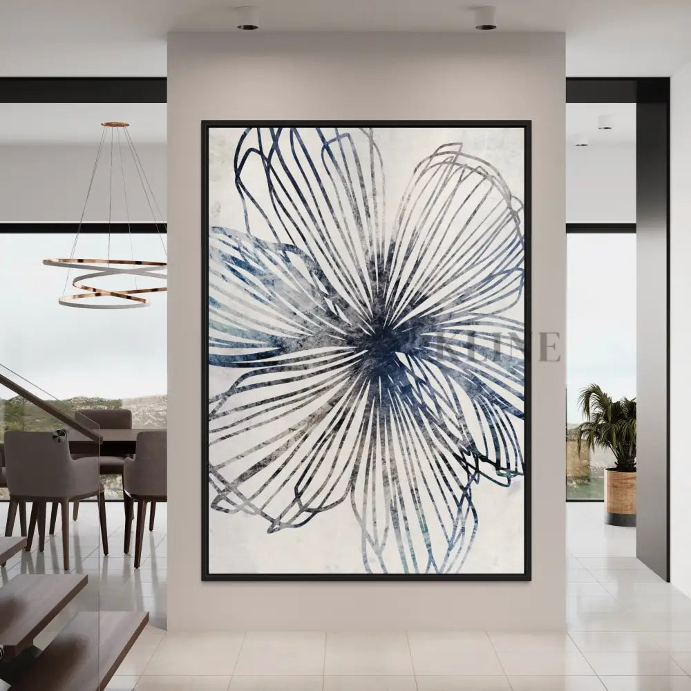 Blue Striped Floral - Hand Painting