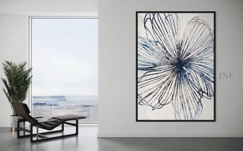 Blue Striped Floral - Hand Painting 
