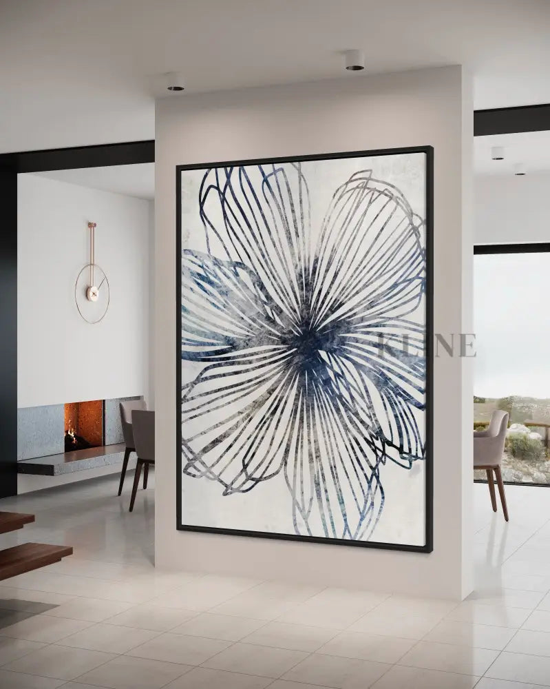 Blue Striped Floral - Hand Painting Dining Room Wall Art