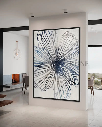 Blue Striped Floral - Hand Painting