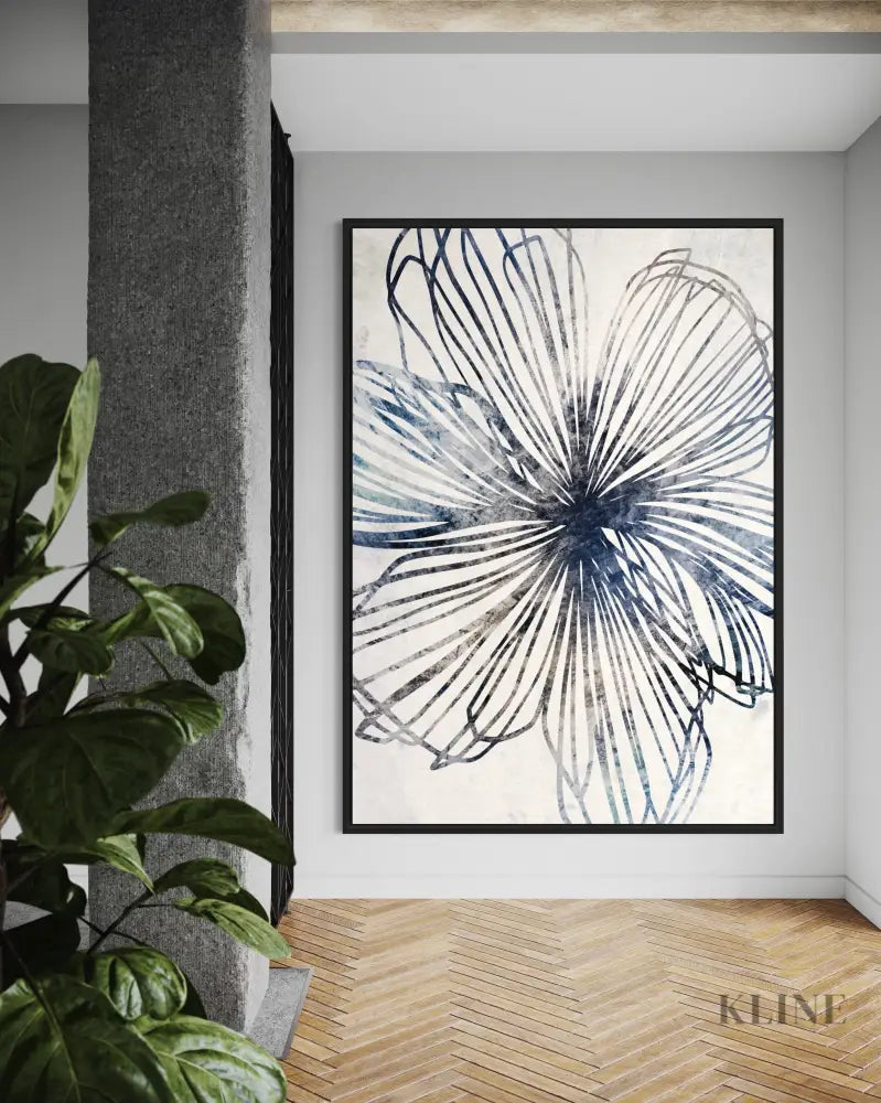 Blue Striped Floral - Hand Painting Blumen-Wand-Kunst