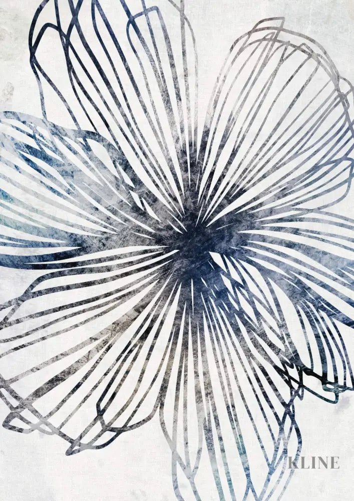 Blue Striped Floral - Hand Painting Blumen-Wand-Kunst