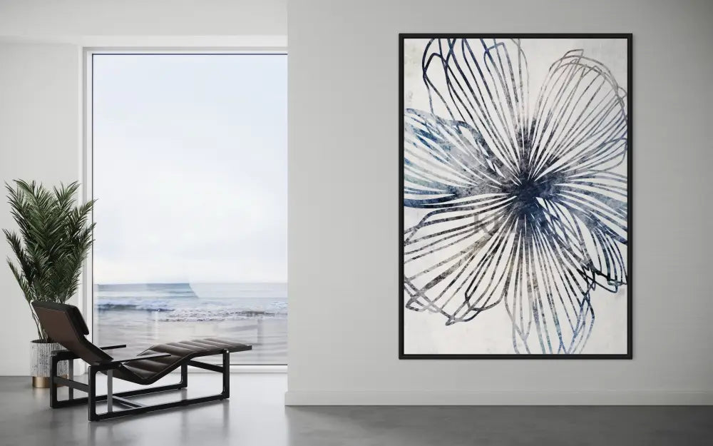 Blue Striped Floral - Hand Painting Dining Room Wall Art