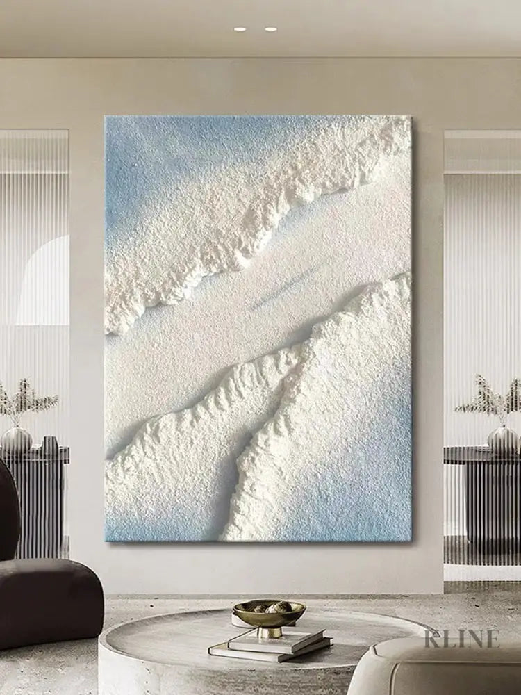 Blue Water White Sand Type of Beach Textured Painting - Hand Painting 