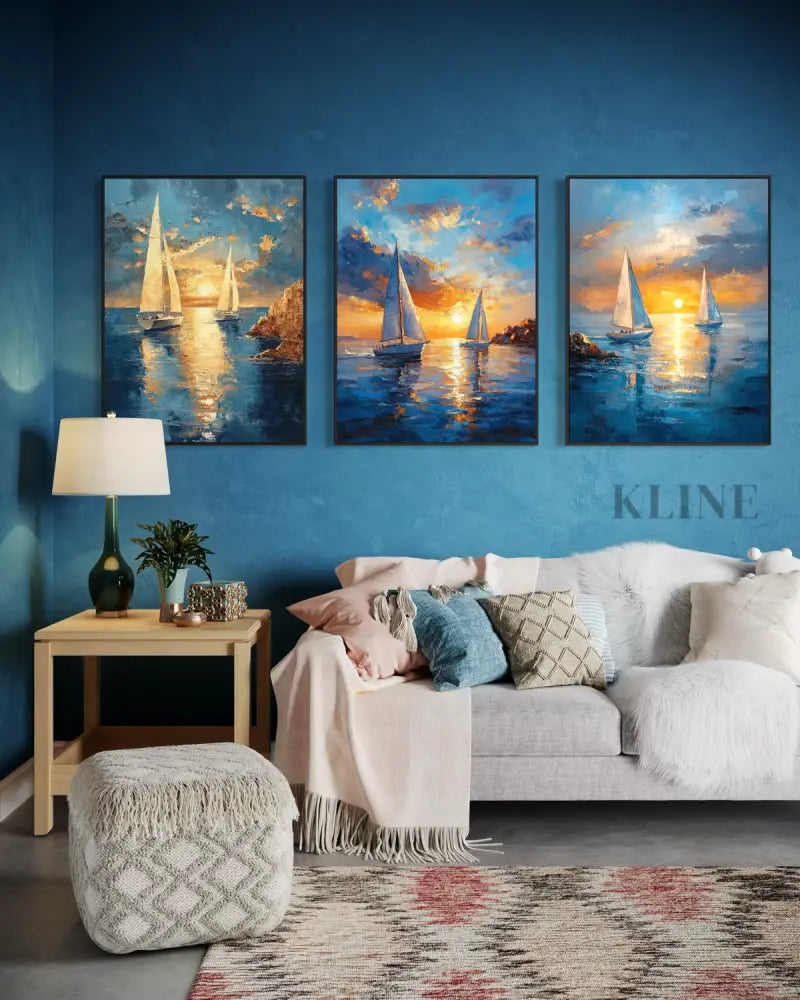 Boats Sunset Triptych - Hand Painting New Arrivals