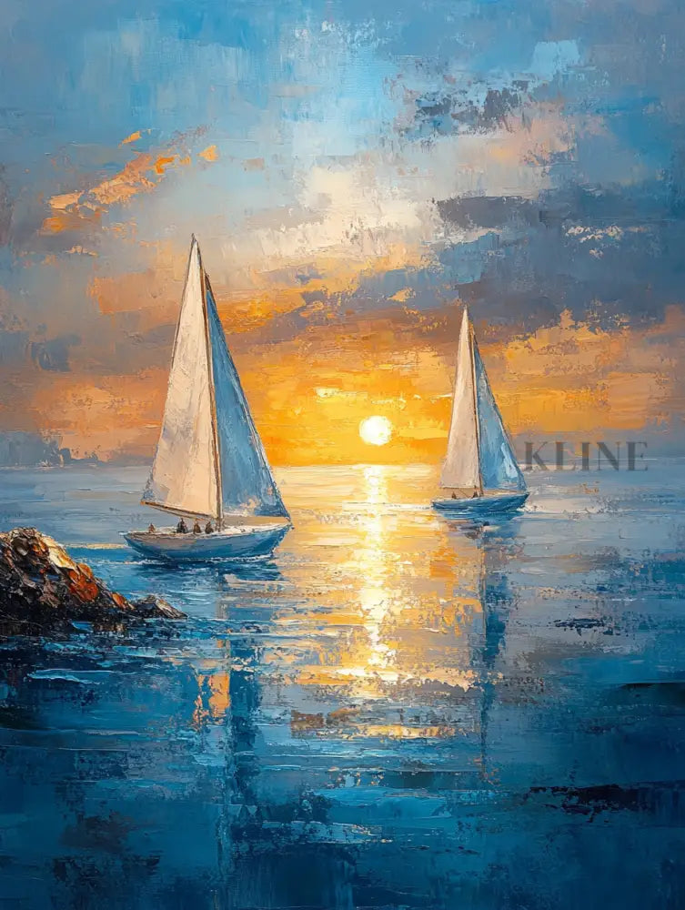 Boats Sunset Triptych - Hand Painting