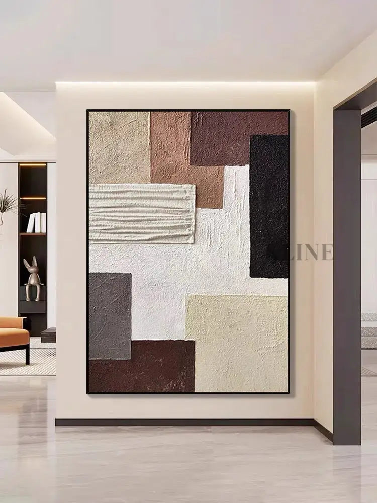 Brown and Cream Geometry Textured Art - Hand Painting Arte de pared grande