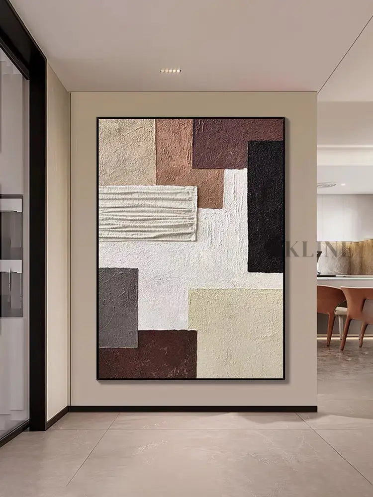 Brown and Cream Geometry Textured Art - Hand Painting