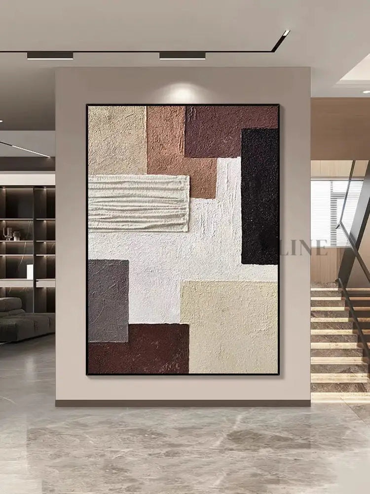Brown and Cream Geometry Textured Art - Hand Painting Arte de pared grande