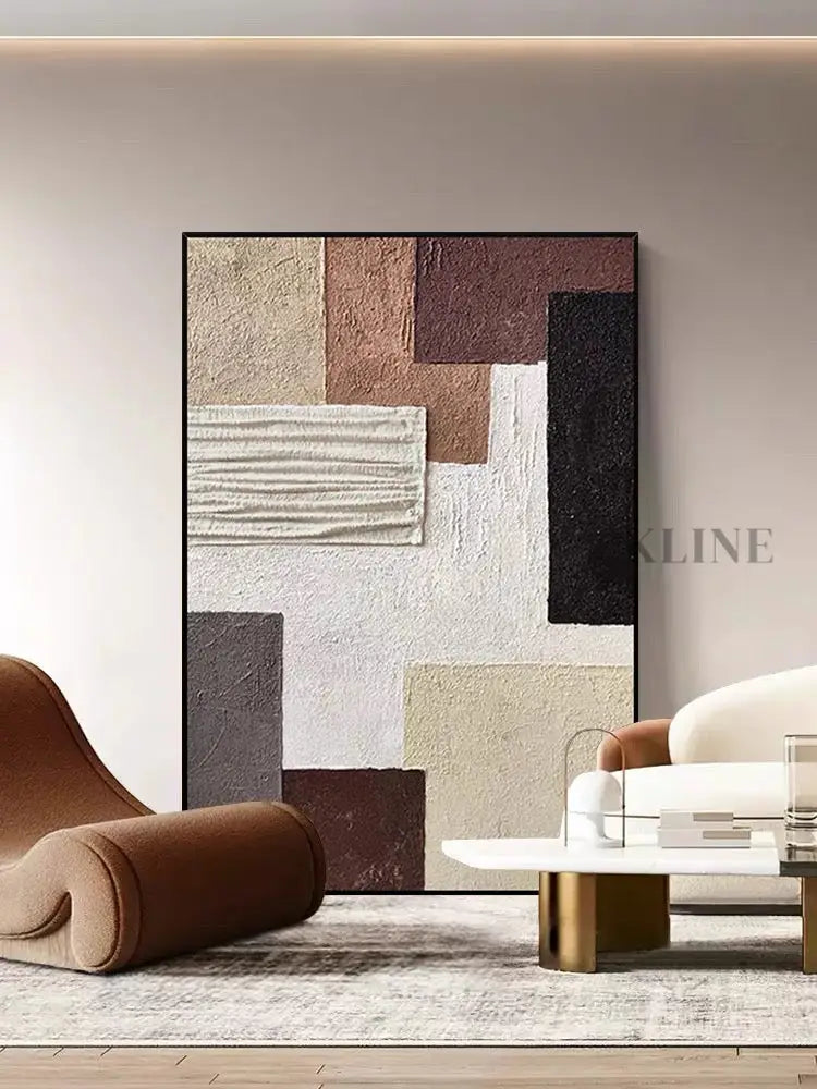 Brown and Cream Geometry Textured Art - Hand Painting لوحات فنية ولوحات جدارية عمودية