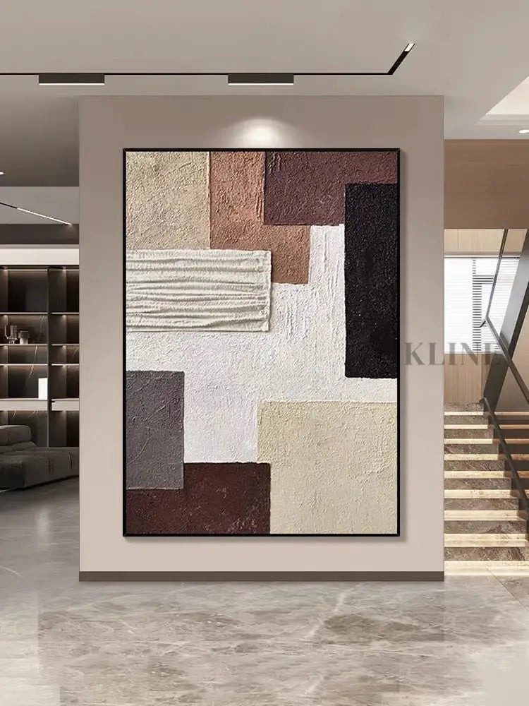 Brown and Cream Geometry Textured Art - Hand Painting