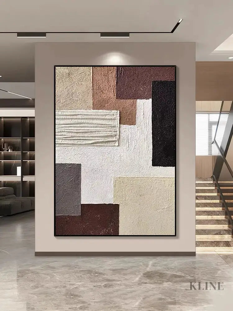 Brown and Cream Geometry Textured Art - Hand Painting