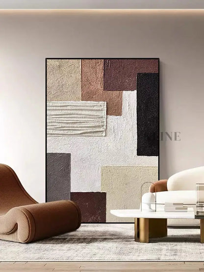 Brown and Cream Geometry Textured Art - Hand Painting