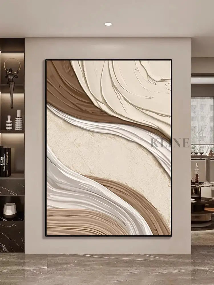 Brown and Cream Textured Wall Art - Hand Painting Plaster Art