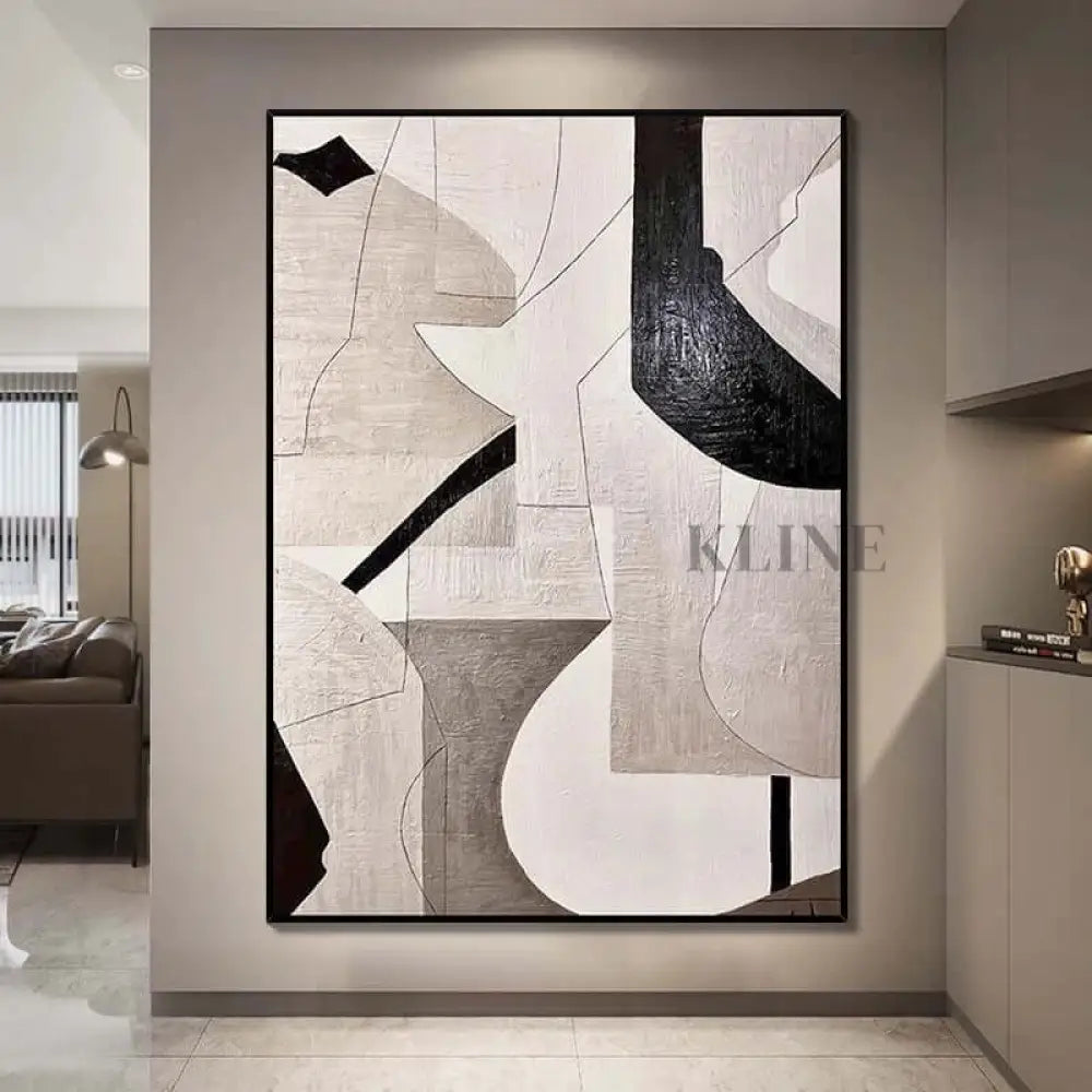 Brown Beige Geometric Textured Wall Art - Hand Painting Plaster Art