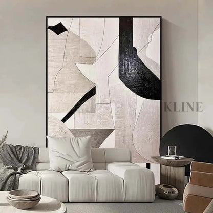 Brown Beige Geometric Textured Wall Art - Hand Painting