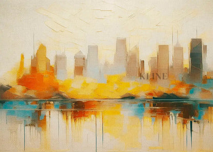 Buildings at Dusk 3 - Hand Painting