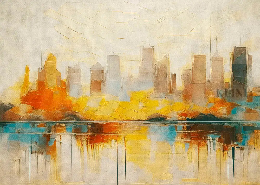 Buildings at Dusk 3 - Hand Painting