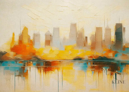 Buildings at Dusk 3 - Hand Painting