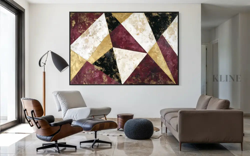 Burgundy Geometric Echo - Hand Painting 