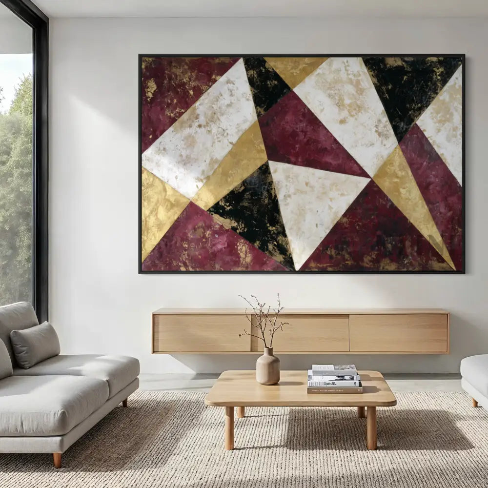 Burgundy Geometric Echo - Hand Painting 