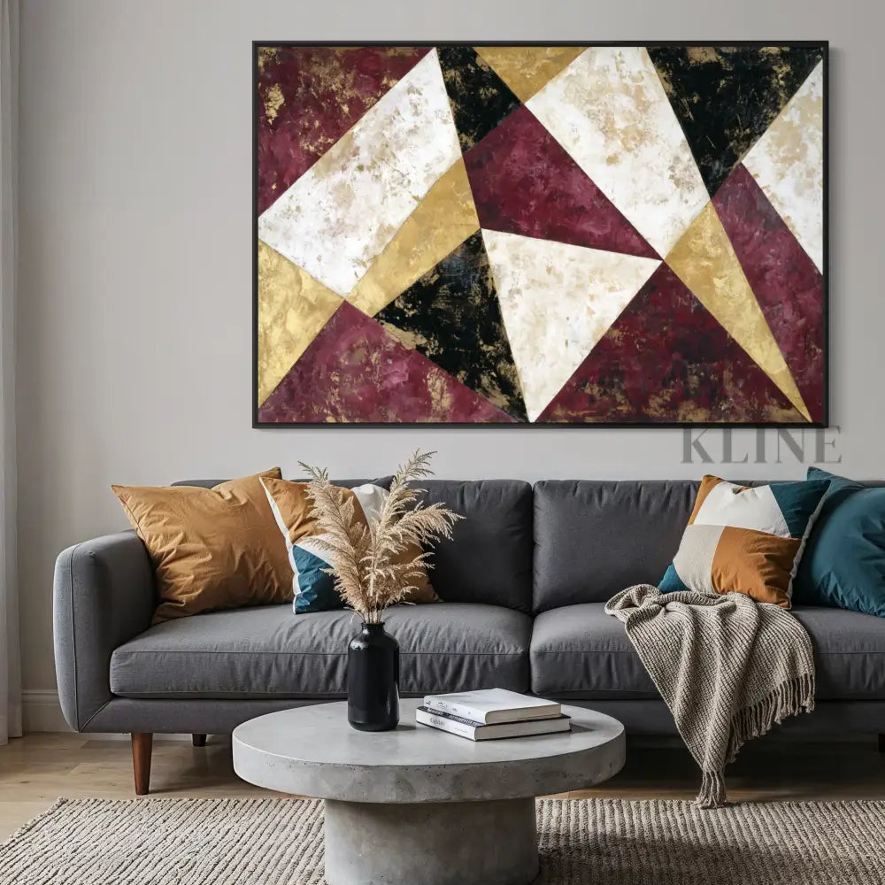 Burgundy Geometric Echo - Hand Painting 