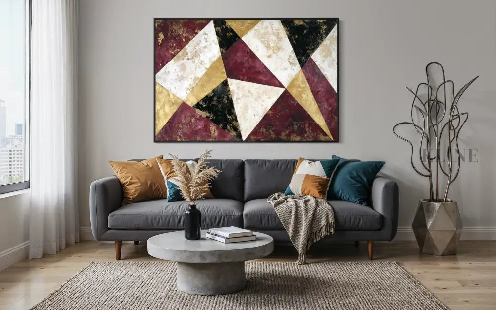 Burgundy Geometric Echo - Hand Painting