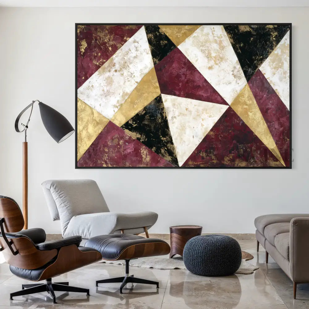Burgundy Geometric Echo - Hand Painting