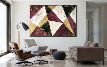 Burgundy Geometric Echo - Hand Painting