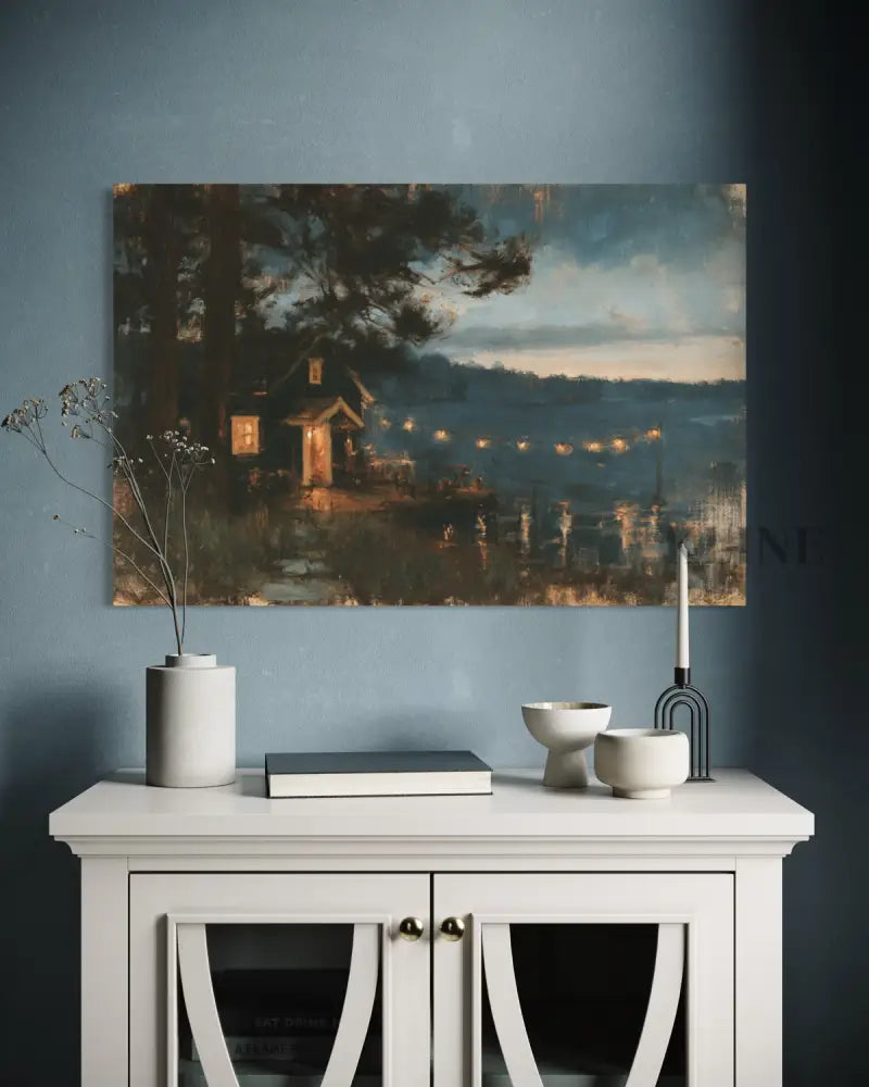 Cabin at Dusk - Hand Painting Art mural contemporain moderne