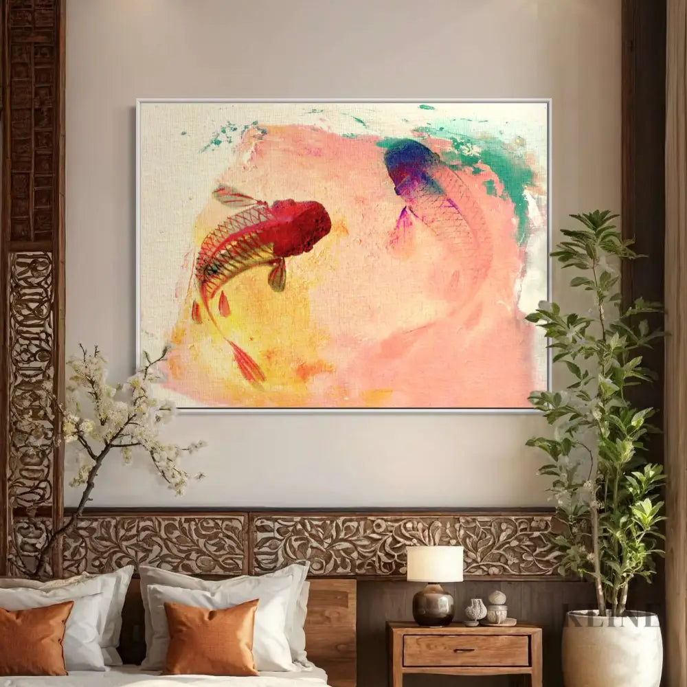 Canvas Koi - Hand Painting オレンジ色のウォールアート