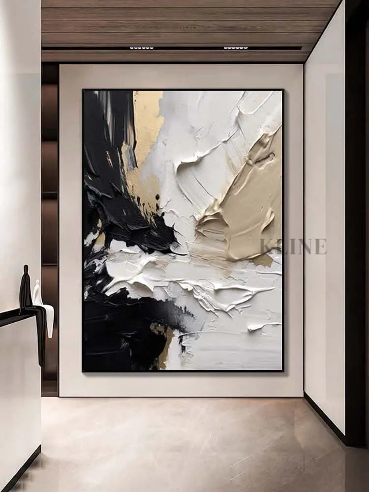 Caramel textured oil painting in a modern hallway, showcasing warm colors and elegant strokes. 3D Textured Wall Art