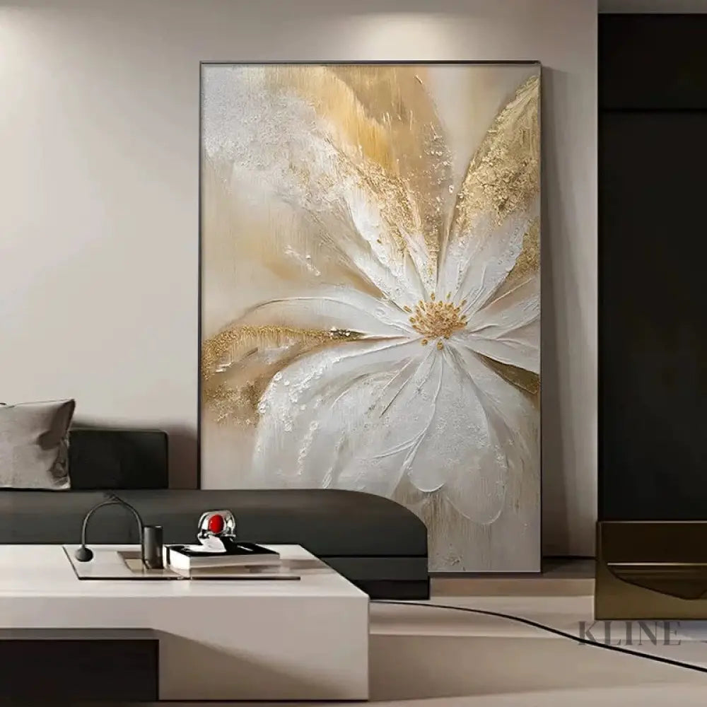 Champagne Flora - Hand Painting Blumen-Wand-Kunst