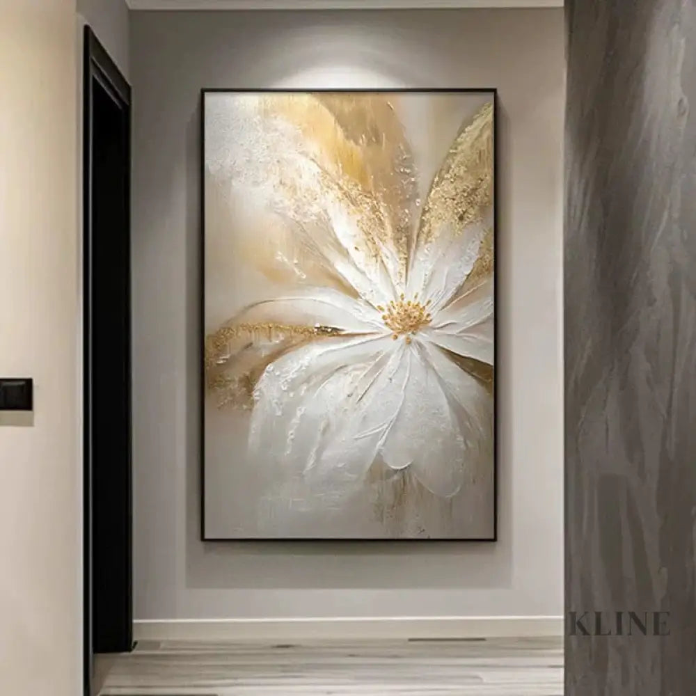 Champagne Flora - Hand Painting Blumen-Wand-Kunst