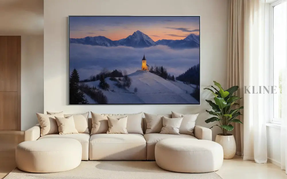 Chapel Above the Quiet Clouds - Hand Painting 冬のウォールアート