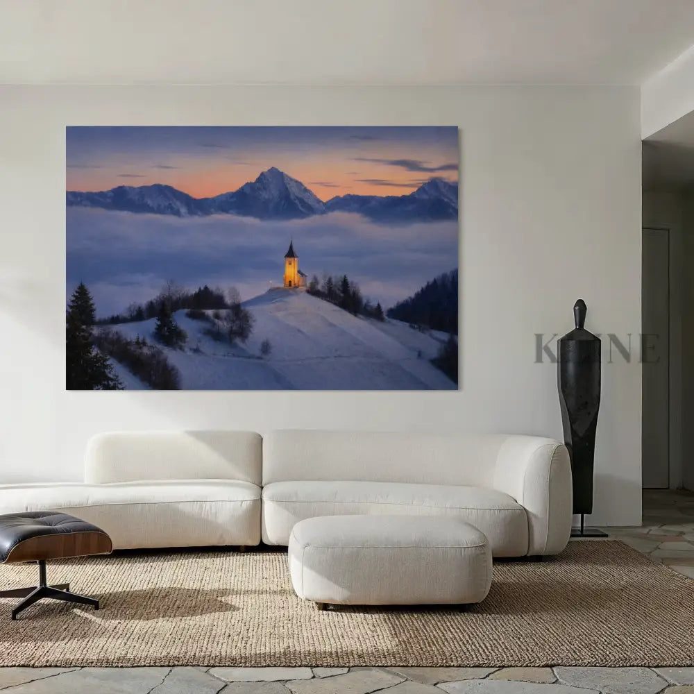 Chapel Above the Quiet Clouds - Hand Painting 冬のウォールアート