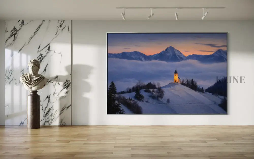 Chapel Above the Quiet Clouds - Hand Painting 冬のウォールアート