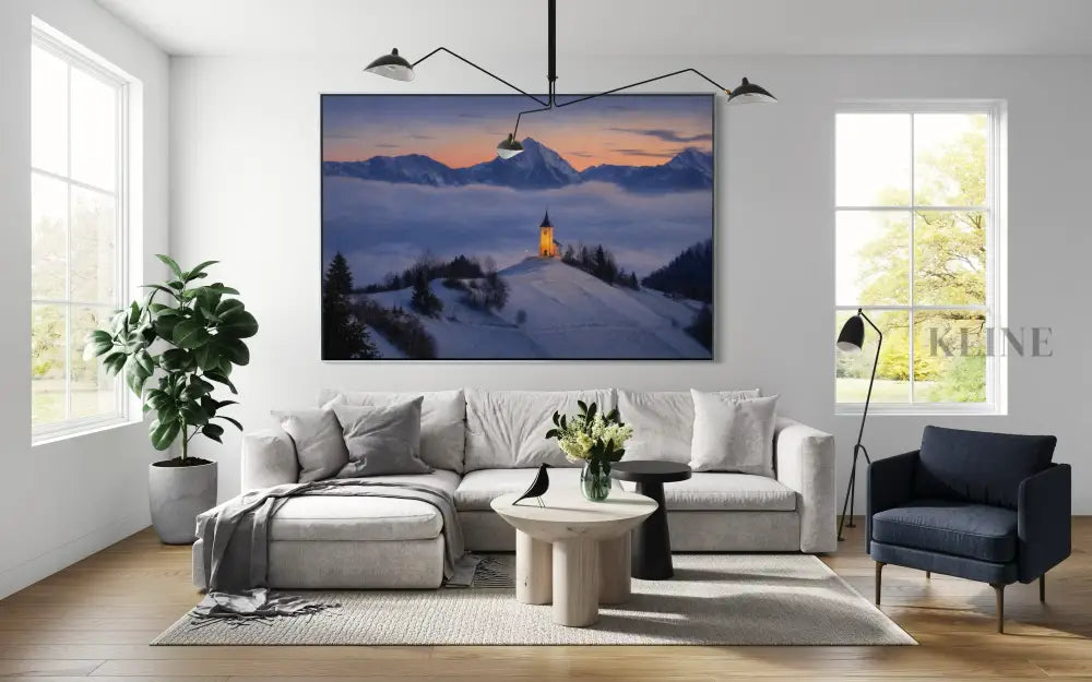 Chapel Above the Quiet Clouds - Hand Painting 冬のウォールアート