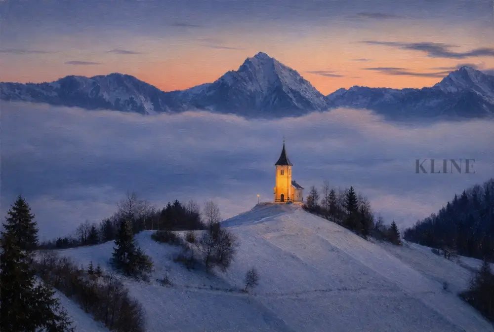 Chapel Above the Quiet Clouds - Hand Painting