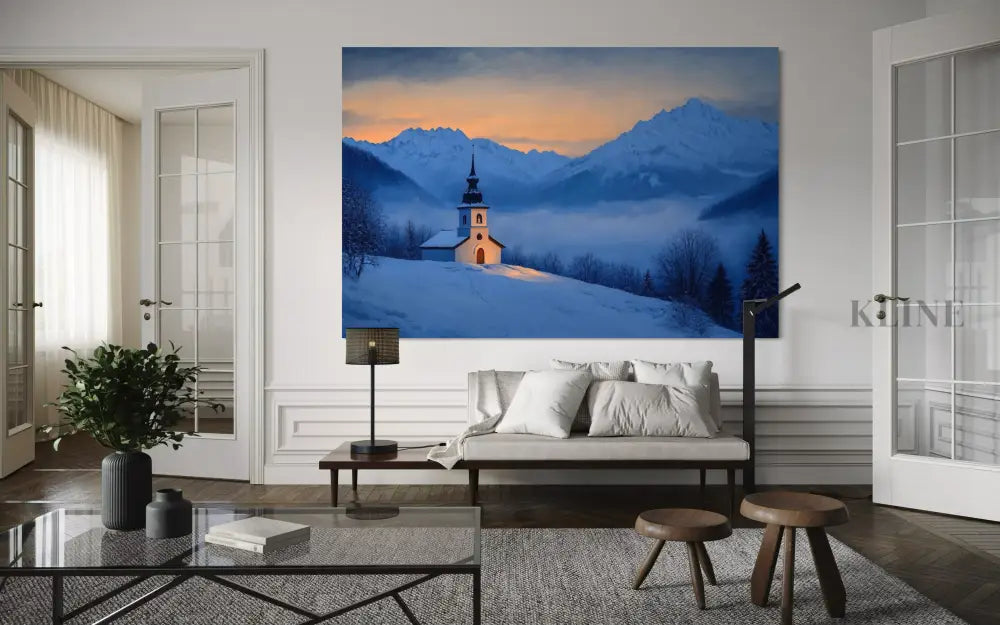 Chapel of the Blue Hour - Hand Painting Winter Wall Art