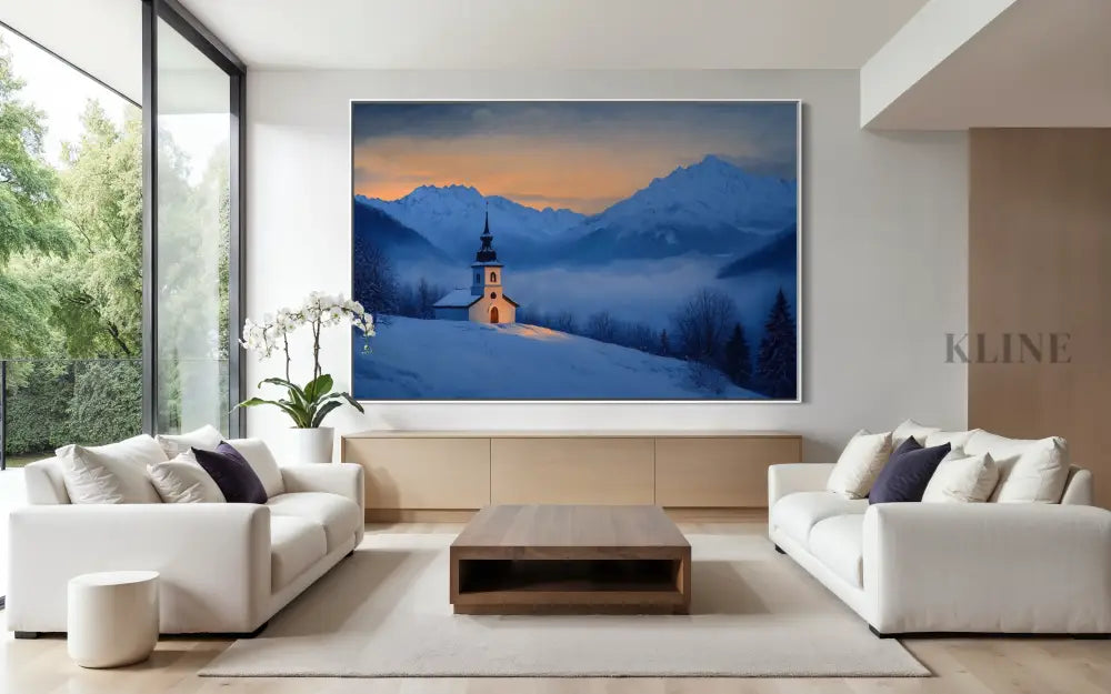 Chapel of the Blue Hour - Hand Painting Winter Wall Art
