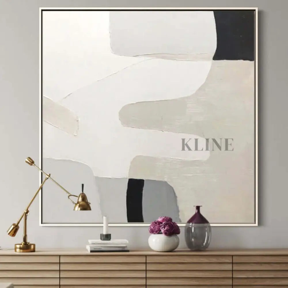 Hand-painted abstract wall art, modern design in neutral tones by Kline Collective, ready to hang. Arte de la pared del comedor