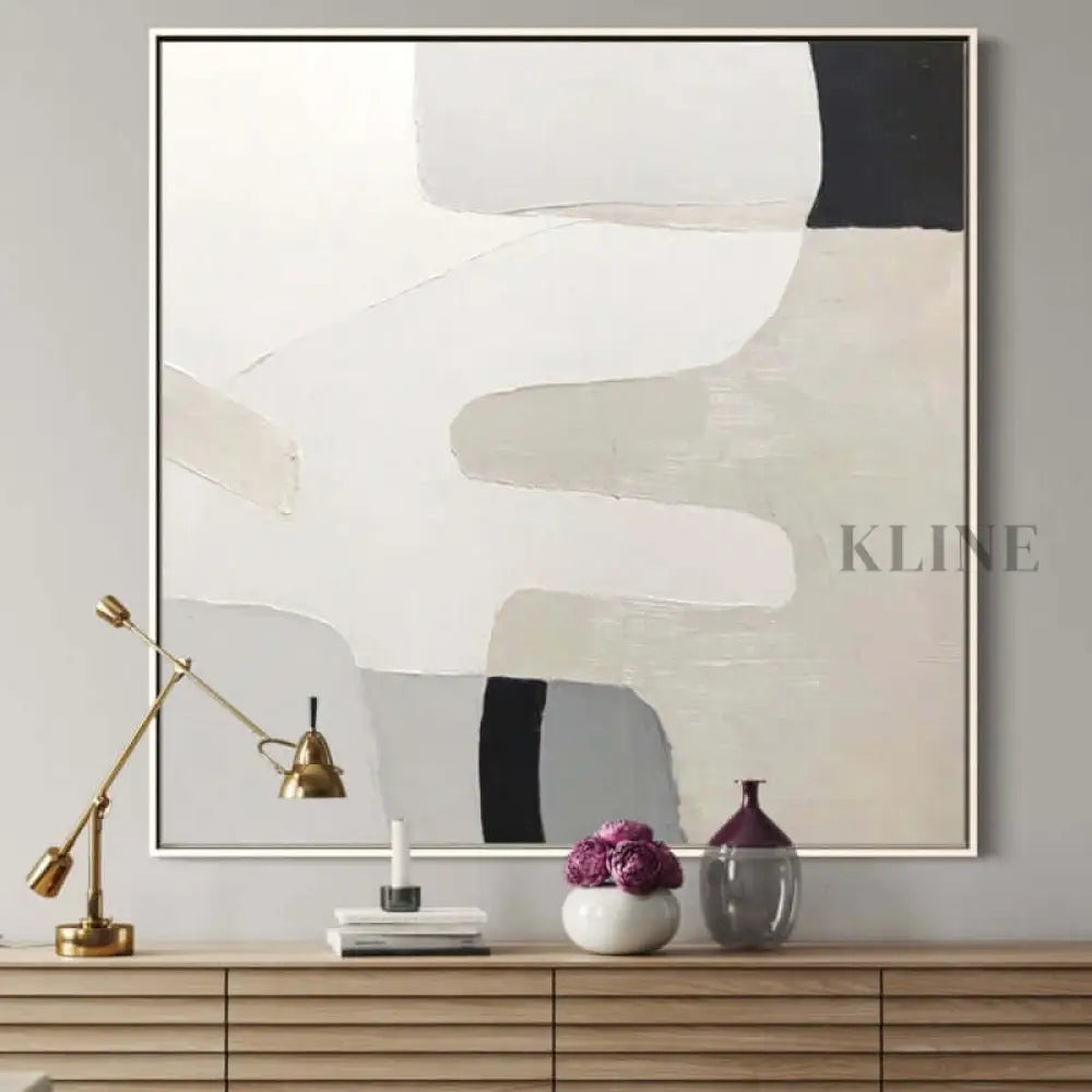 Hand-painted abstract wall art, modern design in neutral tones by Kline Collective, ready to hang.