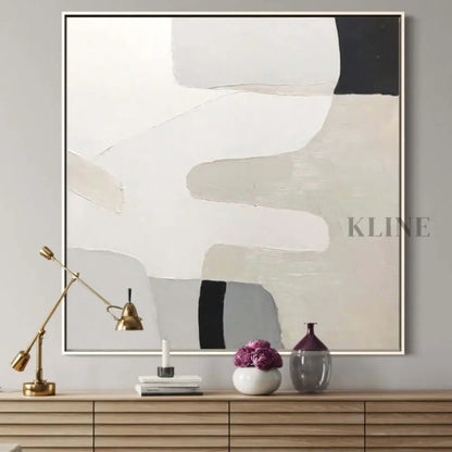 Hand-painted abstract wall art, modern design in neutral tones by Kline Collective, ready to hang.