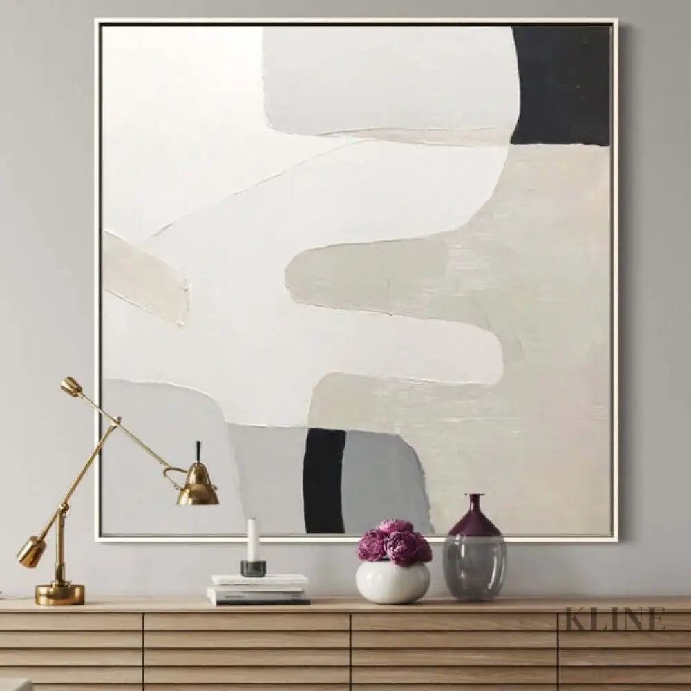Hand-painted abstract wall art, modern design in neutral tones by Kline Collective, ready to hang.