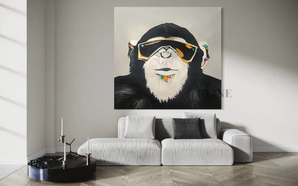 Chill Like a Chimp - Hand Painting Lounge-Wandkunst
