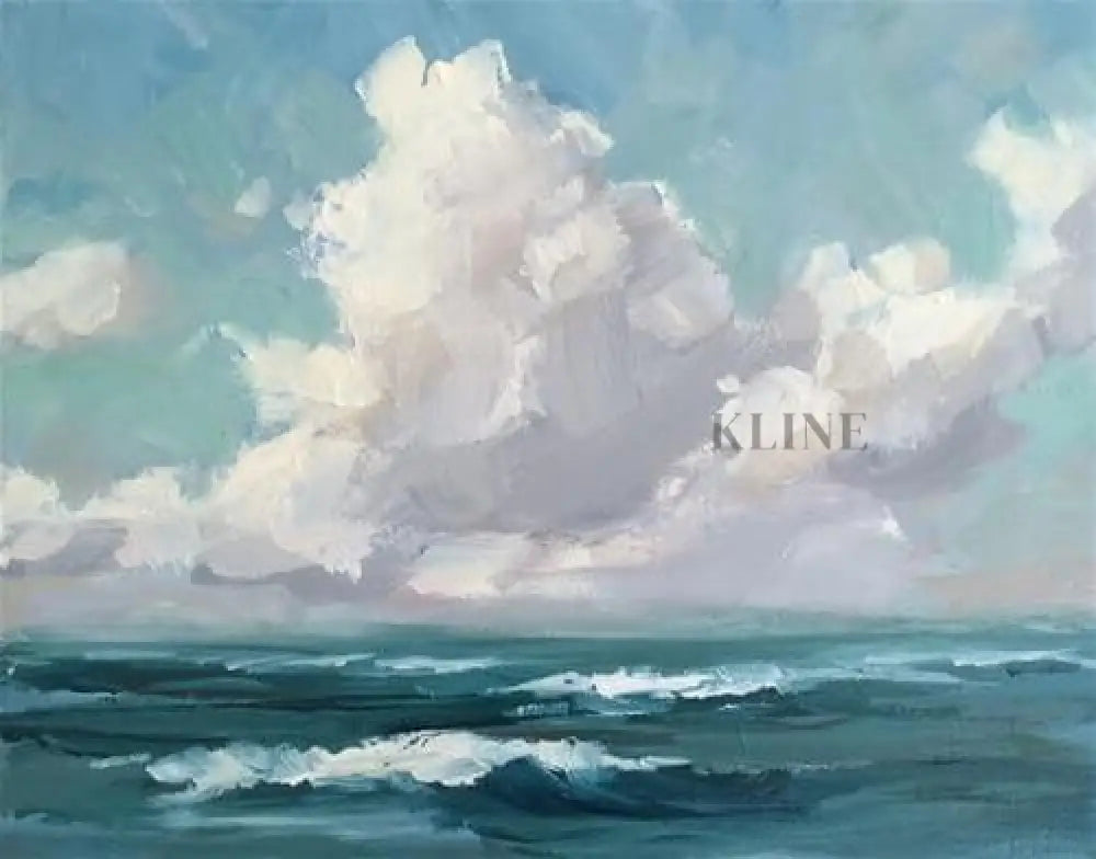 Cloudy Day - Hand Painting Ocean Coastal Wall Art