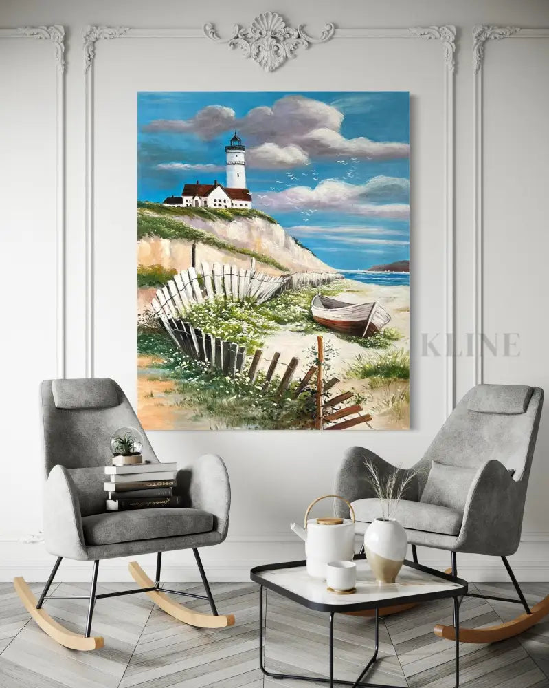 Coastal Lightkeeper - Hand Painting Ocean Coastal Wall Art